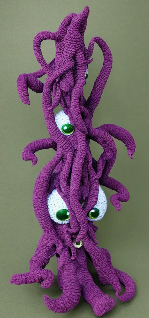 Image similar to A photorealistic C'thulhu crochet doll