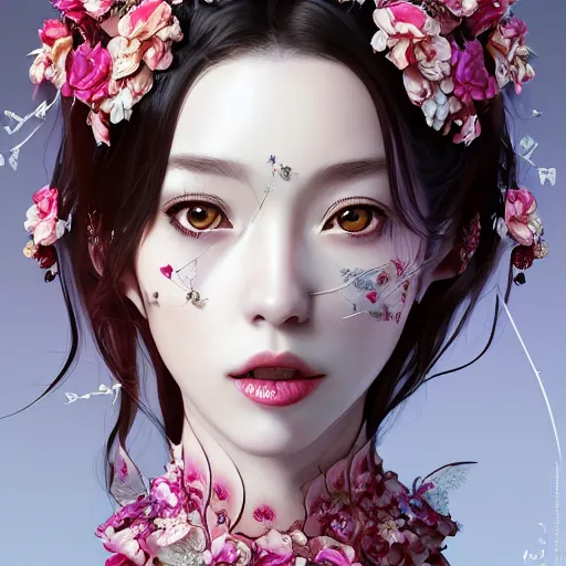 Prompt: the portrait of an absurdly beautiful, graceful, elegant, sophisticated, fashionable realistic anime mature woman made of cherries and white petals with tears, an ultrafine hyperdetailed illustration by kim jung gi, irakli nadar, intricate linework, bright colors, octopath traveler, final fantasy, unreal engine highly rendered, global illumination, radiant light, detailed and intricate environment