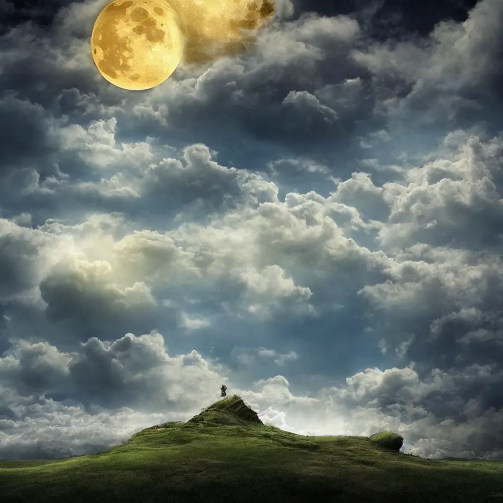 Prompt: fantasy realistic horizon, sky, surreal, clouds, moon