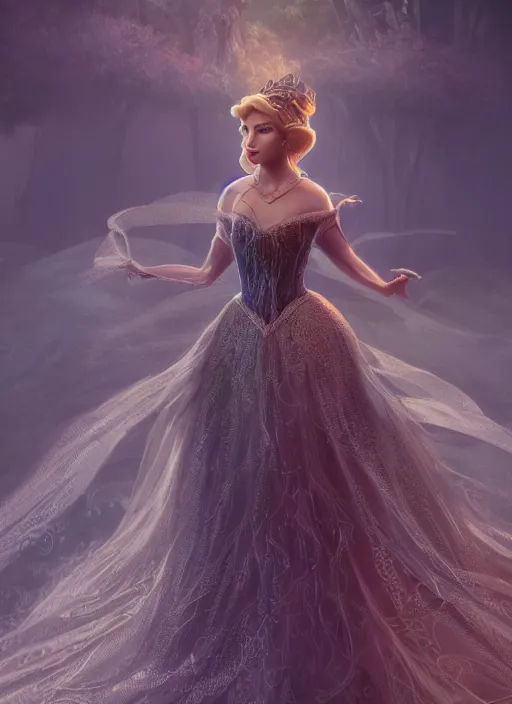 Prompt: detailed full body concept art illustration matte painting of a Disney princess in full intricate clothing, ultra detailed, digital art, octane render, 4K, dystopian, micro details