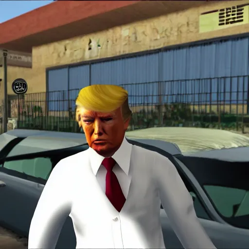 Image similar to donald trump in gta san andreas, grove street, in game screenshot