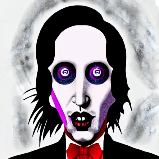 Image similar to graphic illustration, creative design, marilyn manson as willy wonka, biopunk, francis bacon, highly detailed, hunter s thompson, concept art