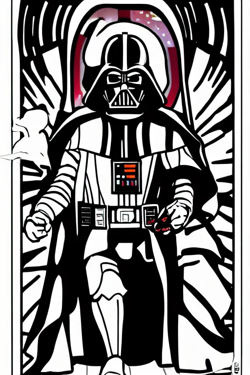 Prompt: an illustration of darth vader watching tv in the style of lichtenstein