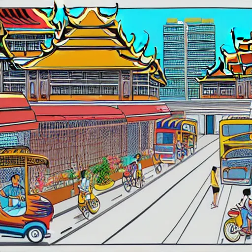 Image similar to a bangkok street background illustrated by albito mielgo - w 1 0 2 4