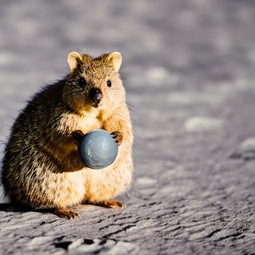 Prompt: an quokka on the surface of the moon, 🌕, canon eos r 3, f / 1. 4, iso 2 0 0, 1 / 1 6 0 s, 8 k, raw, unedited, symmetrical balance, wide angle