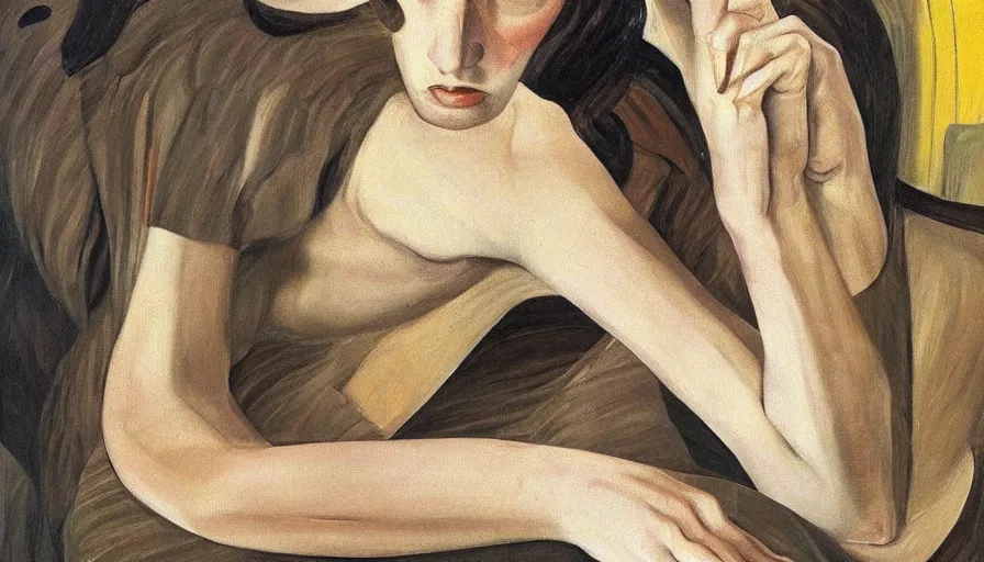 Image similar to painting by lucien freud, young woman, detailed, stunning