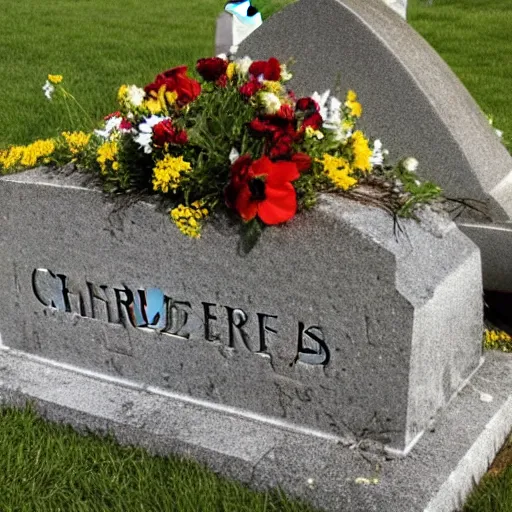 Prompt: photo of a grave that says RIP Chris