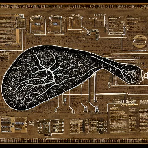 Image similar to liver anatomy, blue print, texture of electronic circuit, intricate details, da vinci