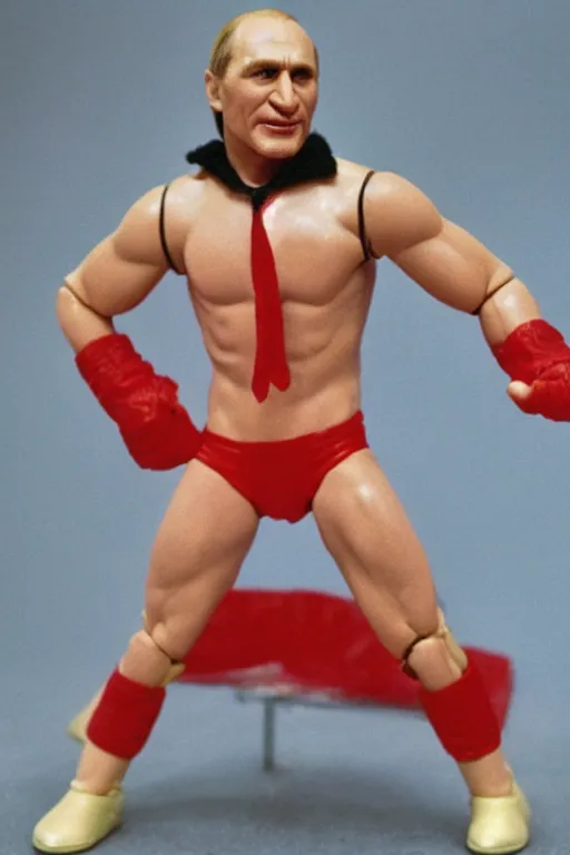 Image similar to vladimir putin as a 1 9 8 0 s wrestling action figure