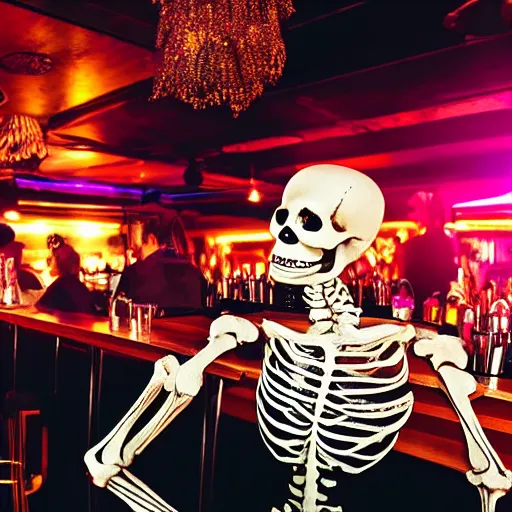 Prompt: a skeleton drinking at a club in los angeles