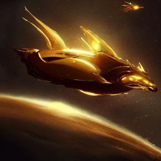 Image similar to a golden mouse flying through space, Greg rutkowski award winning illustration, digital art, sci fi concept art, 4k, trending on artstation,