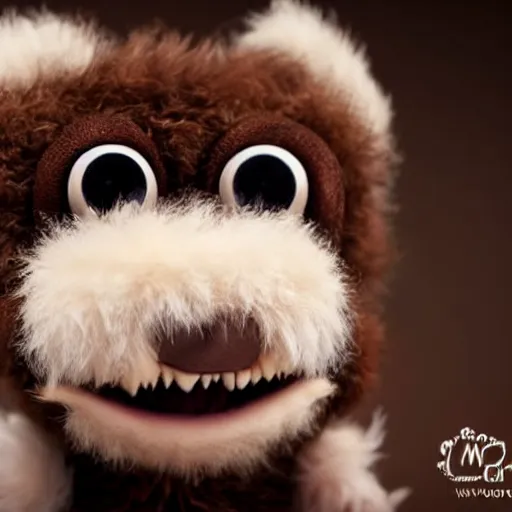 Prompt: cute gizmo mogwai muppet with brown - white fur, brown eyes, large ears, intricate detail, beautiful aesthetic, photorealistic, award winning professional cinematic composition, dramatic lighting, 8 k