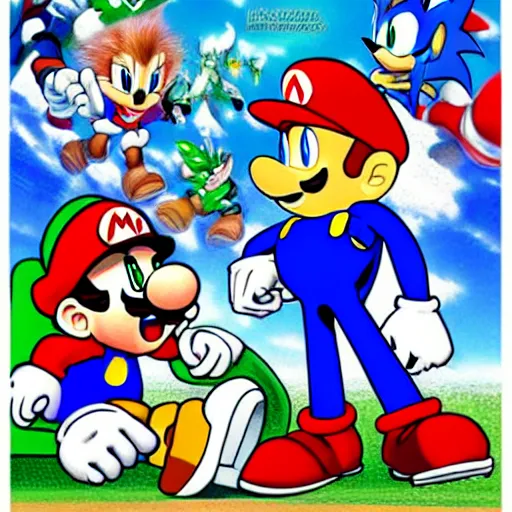 Image similar to Mario and Sonic having a staring contest by Yusuke Murata