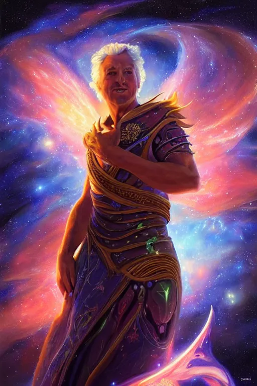 Prompt: beautiful oil painting with high detail of a astral traveller with stars and plasma in the background, hybrid from dungeons and dragons and art direction by James Cameron ;by artgerm; wayne reynolds art station; cinematic quality character render; low angle; ultra high quality model; production quality cinema model;