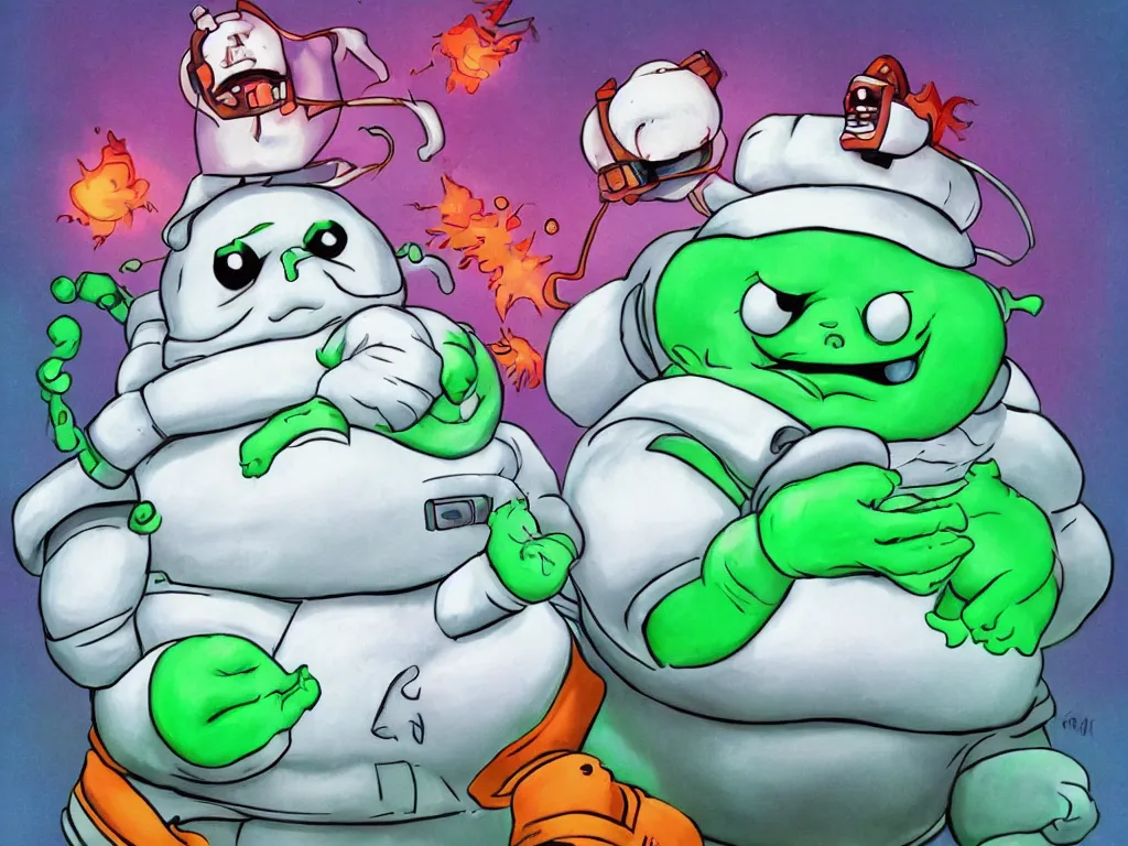 Image similar to the Stay Puft Marshmallow Slimer, 80s fantasy, trending on artstation