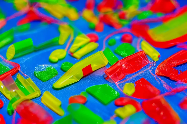 Prompt: windy racetrack made of translucent colorful plastic, 85mm