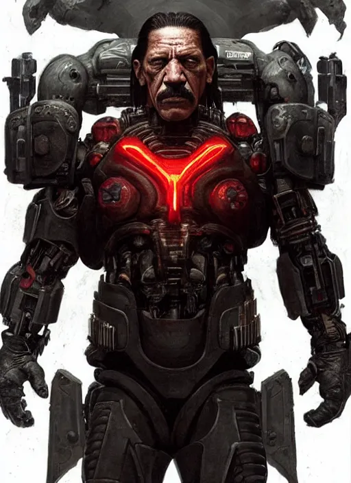 Image similar to danny trejo as victor stone, full body concept, cyborg, borg, strogg, face of a man, terminator, flesh, quake strogg, doom demon, wolfenstein, monstrous, powerful, symmetry, symmetrical, concept art by ruan jia and greg rutkowski