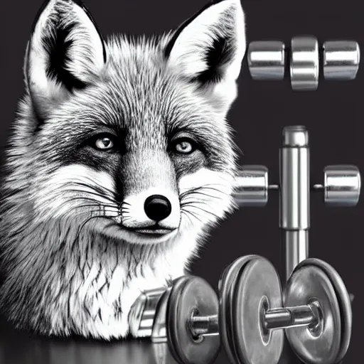 Prompt: fox with dumbbell photorealistic art illustration