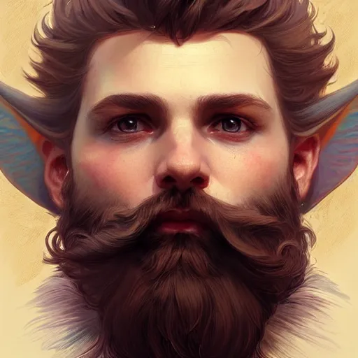Image similar to a baby with a majestic beard, closeup, D&D, fantasy, intricate, elegant, highly detailed, digital painting, artstation, concept art, matte, sharp focus, illustration, art by Artgerm and Greg Rutkowski and Alphonse Mucha