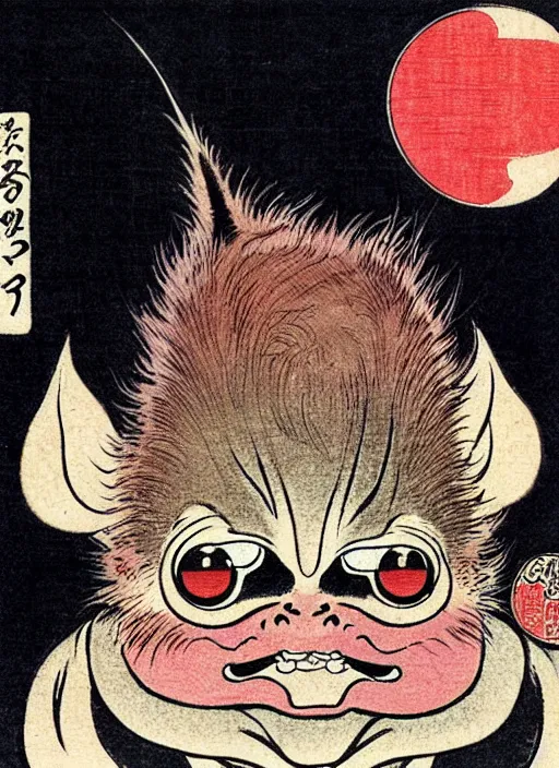 Image similar to a mogwai from gremlins ( 1 9 8 4 ) as a yokai illustrated by kawanabe kyosai and toriyama sekien
