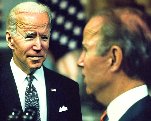 Image similar to president joe biden face to face with president joe biden, nikon 3 5 mm, photograph