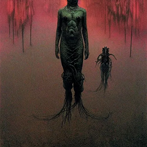 Prompt: demons chasing us, by beksinski and tristan eaton, dark neon trimmed beautiful dystopian digital art