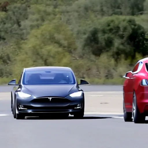 Prompt: elon musk being chased by a rogue tesla