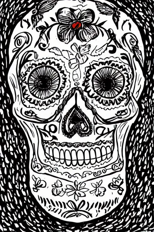 Image similar to Illustration of a sugar skull day of the dead girl, art by gustave baumann