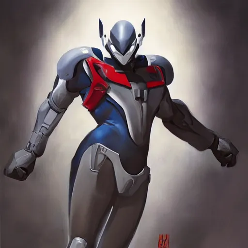 Image similar to greg manchess portrait painting of armored spiderman ultraman grey fox from metal gear cyborg gay japanese - american hybrid as overwatch character, medium shot, asymmetrical, profile picture, organic painting, sunny day, matte painting, bold shapes, hard edges, street art, trending on artstation, by huang guangjian and ail elvgren and sachin teng