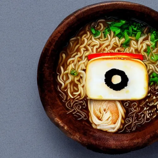 Image similar to a bowl of ramen angry at climate change