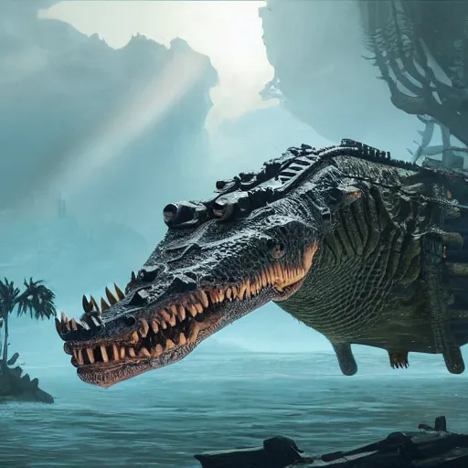 Image similar to a robotic crocodile, horizon forbidden west concept art, highly detailed, 8 k