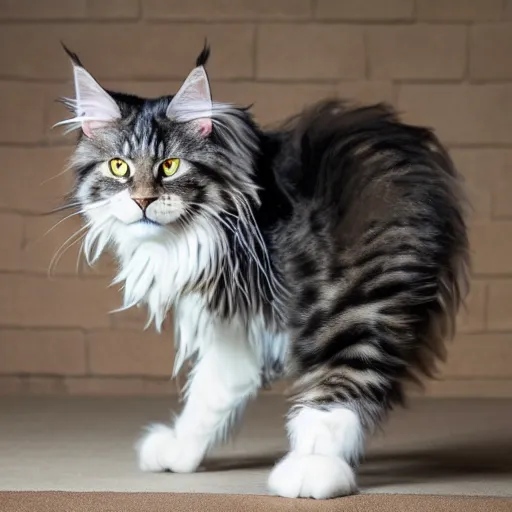 Prompt: Maine Coon cat catching the laser. High resolution. Highly realistic. Highly detailed. 8k. 4k.