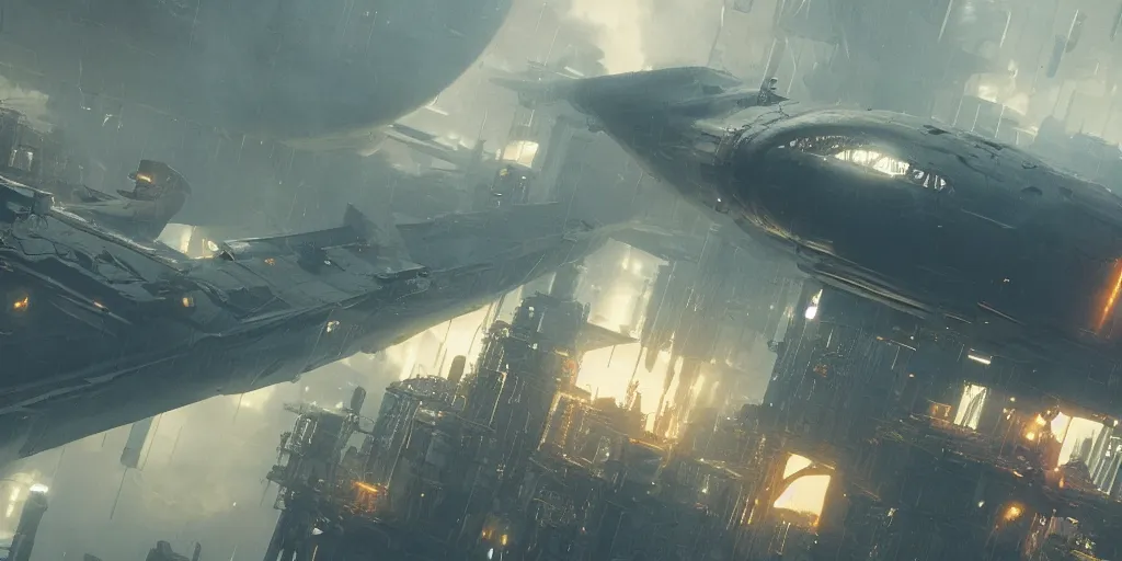 Image similar to screenshot from a renaissance airship cyberpunk cinematic masterpiece, fps, cinematography, photo, photography, 4 k, by greg rutkowski and ridley scott