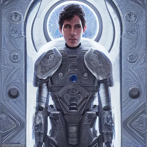 Image similar to sci - fi portrait of paul atreides by jean delville and mickelangelo, baroque, intricate, hyperealistic, photoreal, 8 k resolution, highly detailed, proffesional illustration, high contrast, ambient occlusion, octane render, unreal engine 5