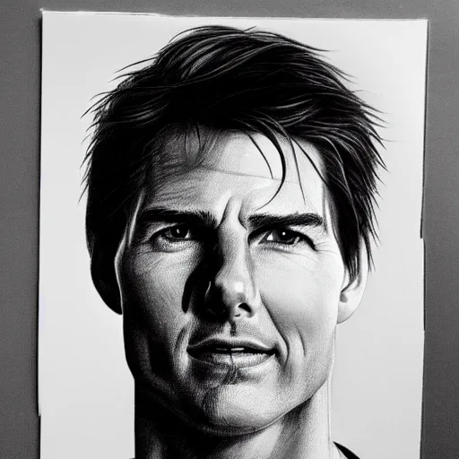 Prompt: a portrait of tom cruise, hyperrealistic sketch, grayscale