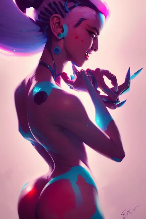 Image similar to a ultradetailed beautiful painting of jinx from league of legends, by greg rutkowski, conrad roset, and ilya kuvshinov trending on artstation