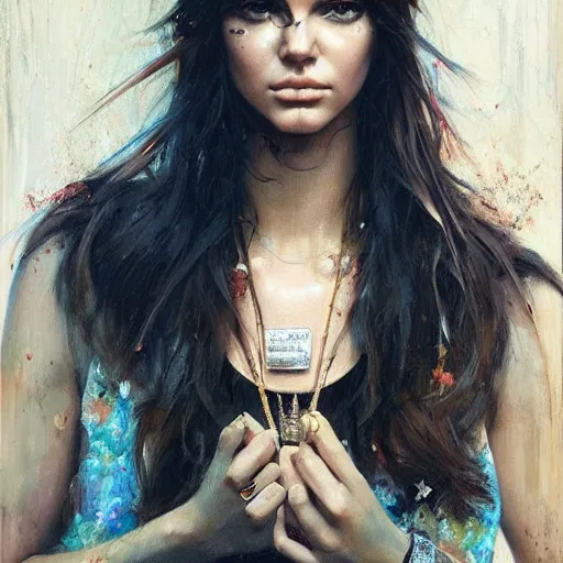 Image similar to fashion model kendall jenner by Sandra Chevrier by Richard Schmid by Jeremy Lipking by moebius by atey ghailan