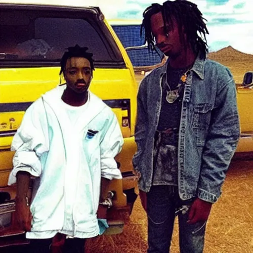 Prompt: “Playboi Carti with Walter white on the set of breaking bad”