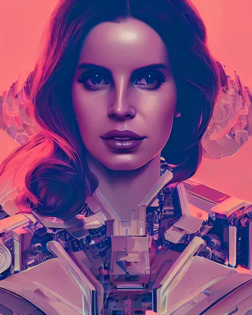 Image similar to portrait of lana del rey as a cyborg. intricate abstract. intricate artwork. by tooth wu, wlop, beeple, dan mumford. octane render, trending on artstation, greg rutkowski very coherent symmetrical artwork. cinematic, hyper realism, high detail, octane render, 8 k, iridescent accents