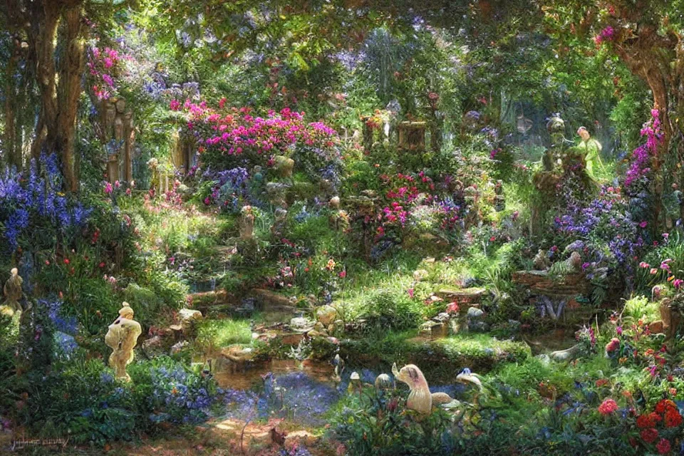 Prompt: The enchanted garden by james gurney