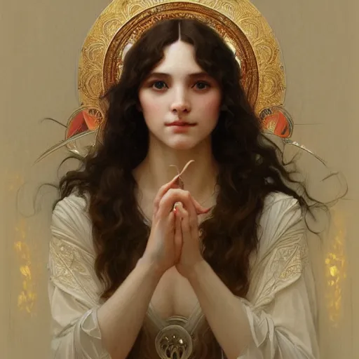 Prompt: portrait of slavic goddess, intricate, elegant, highly detailed, digital painting, artstation, concept art, smooth, sharp focus, illustration, art by artgerm and greg rutkowski and alphonse mucha and william - adolphe bouguereau