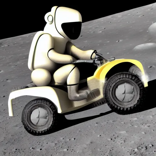 Prompt: render of monkey wearing a space helmet riding an atv on the moon,