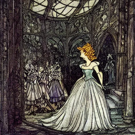 Image similar to cinderella at the ball by arthur rackham