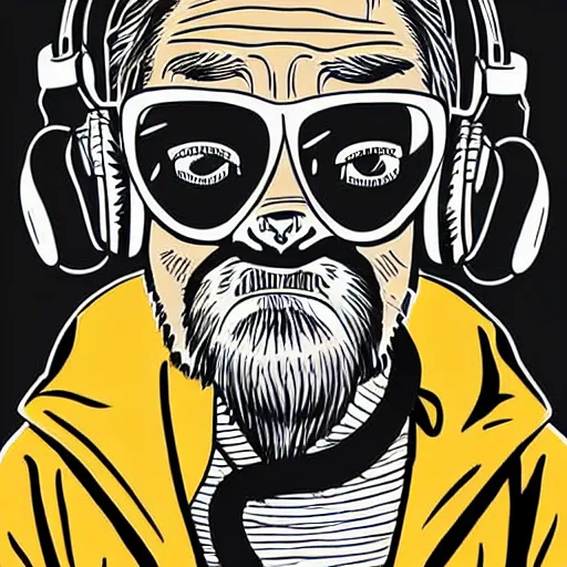 Prompt: colorful!!!!!!!, mcbess illustration, cool monkey wearing headphones and sunglasses