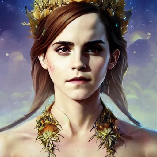 Prompt: emma watson as the goddess of earth, art by artgerm and greg rutkowski and sakimichan, trending on artstation