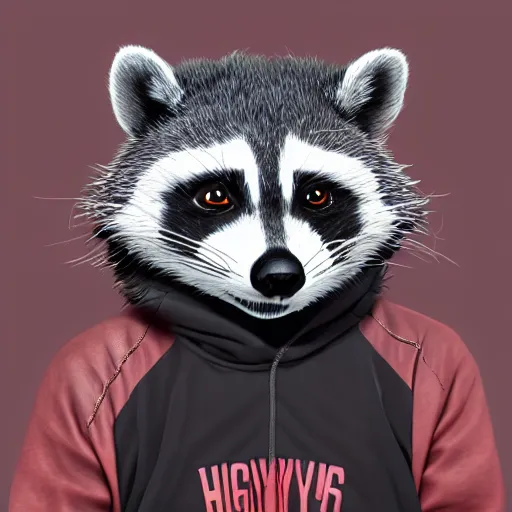 Image similar to highly detailed illustration cartoon of a hip hop raccoon, artstation 4 k