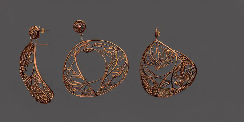 Image similar to earring design, jewelry design, wood, nordic, art deco, intricate, elegant, material, product design, trending on artstation, cgsociety, photo realistic, design by ziva cph and isabel lennse and kalevala, 8 k, unreal engine, c 4 d