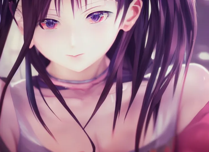 Image similar to photorealistic anime girl render, visual novel, detailed face, colorful, atmosphere cinematic, by wlop, by ilyu kuvshinov, soft shadows, concept art, super detailed, octane render, 8 k, unreal engine 5, super realistic, ufotable studio art style, trending in pixiv, japanese light novel cover, website banner