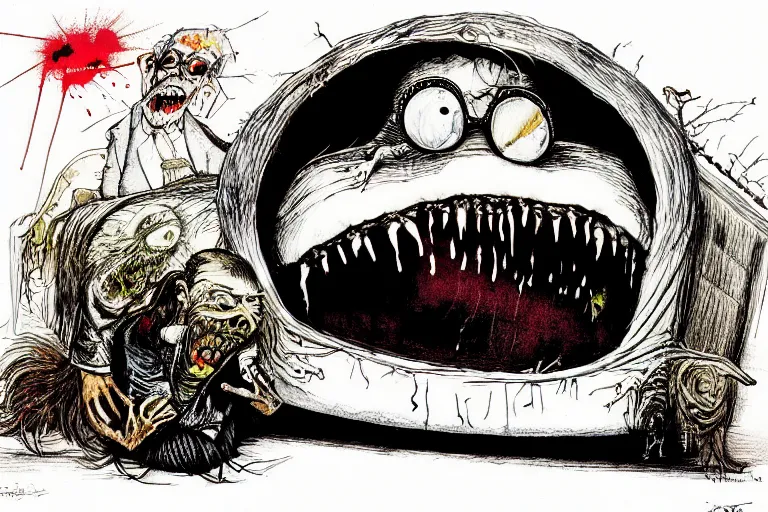 Prompt: monster under the bed by ralph steadman
