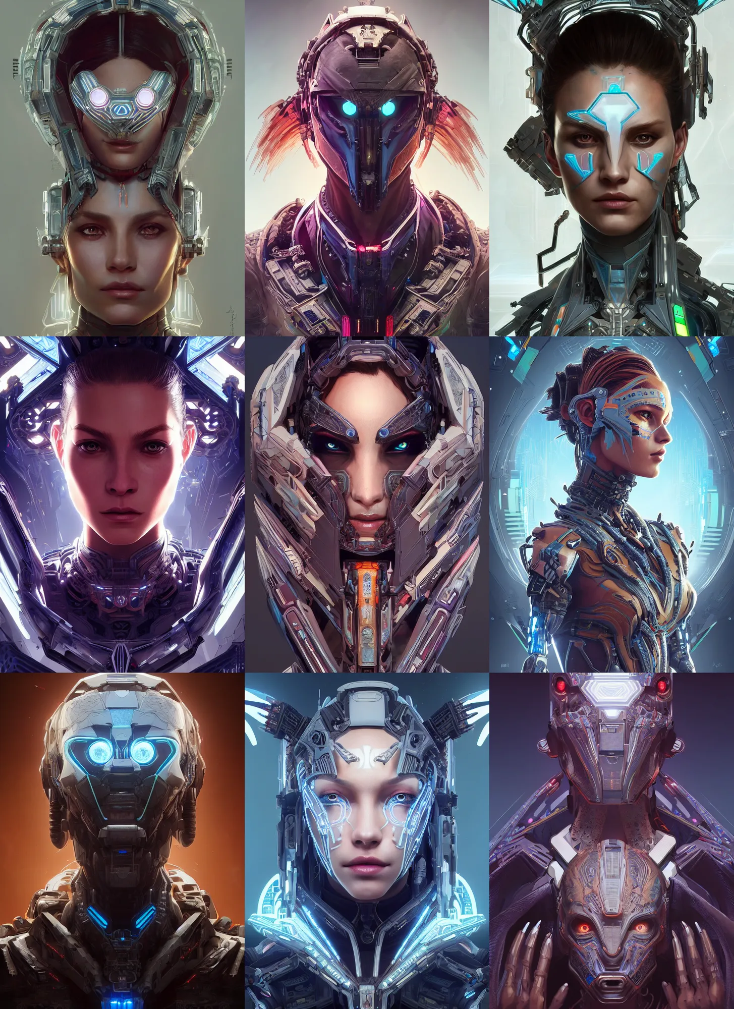 Image similar to symmetry!! portrait of cyberpunk alien in the style of horizon zero dawn, machine face, intricate, elegant, highly detailed, digital painting, artstation, concept art, smooth, sharp focus, illustration, art by artgerm and greg rutkowski and alphonse mucha, 8 k